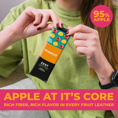 0.88 oz 36 Fruit Snacks by Zest Delites, Fruit Leather Bars, Healthy Snacks for Adults & Kids, Vegan, Dried Apple-Based