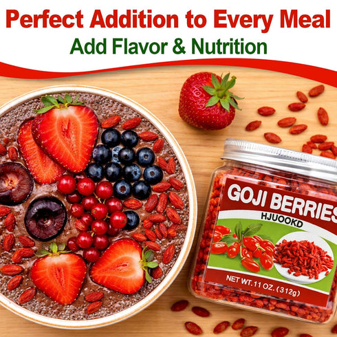 HJUOOKD 11oz 100% Dried Goji Berries - Natural Large Berries, Sun-Dried & Handpicked, Vegan Wolfberry - Perfect