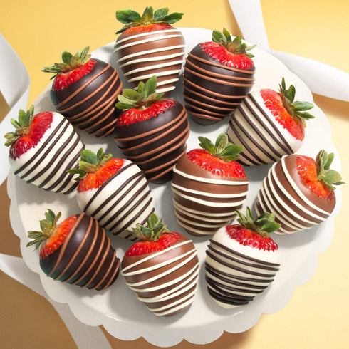 12 Chocolate Covered Strawberries, Dark/Milk/White Delight