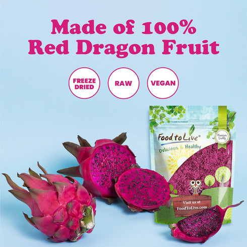 1 Food to Live Freeze-Dried Dragon Fruit Powder, Pounds Vegan, Kosher, Bulk, Dehydrated Dragonfruit for Smoothies