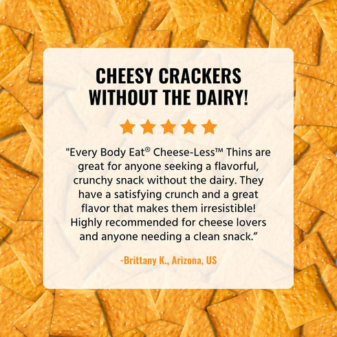 (Pack 6), 4 oz Every Body Eat Gluten Free Crackers, Cheese-Less Vegan Snacks, Dairy Free Cheddar Style Snack Crackers