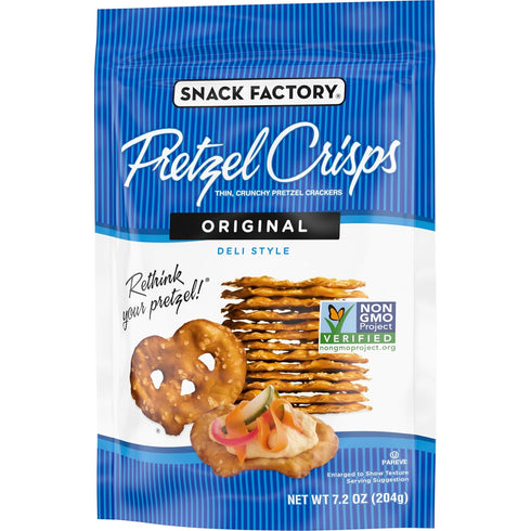 7.2 oz Snack Factory Original Pretzel Crisps, Non-GMO, Resealable Bag