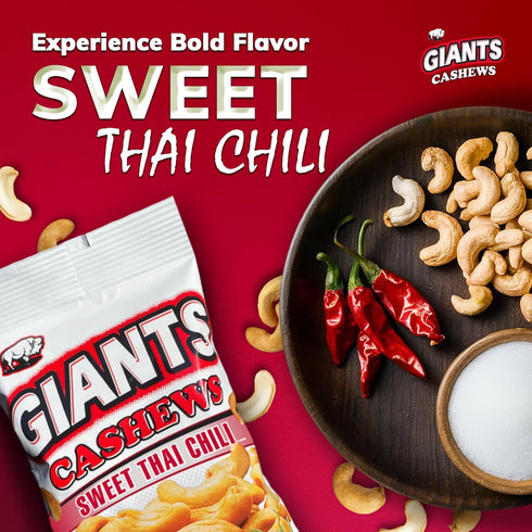 Packs, 4 oz (Pack 3) GIANTS Sweet Thai Chili Cashews - Spicy Cashews Roasted Lightly Salted, Cashews Individual Cashew