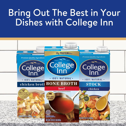 12 Pack, 32 oz COLLEGE INN Reduced Sodium Beef Bone Broth, Carton,Clear