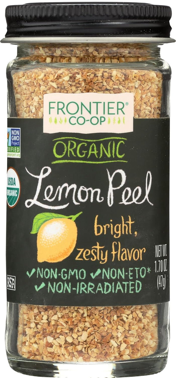 Frontier Co-op Organic Lemon Peel, 1.70-Ounce Jar, Bright Zesty Lemon Peel for