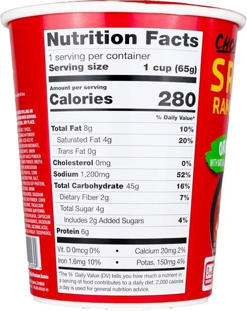 2.29 oz. (65g), 6-Pack CHOI Sriracha Ramen Noodle Soup, Original - Microwavable Cup