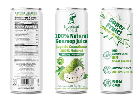 ELEPHANT WORLD 100% 10.8 oz (Pack 6), Natural Soursop Guanabana Juice of Soursop