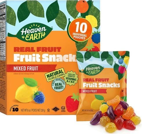 Heaven & Earth Fruit Snacks, Mixed Fruit, .8 oz (10 Pouches) |