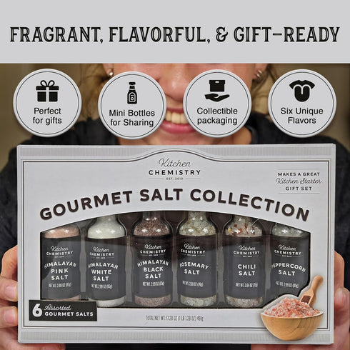 6 Sets Kitchen Chemistry Gourmet Salt Collection Assorted Himalayan Pink and Black Salt, Specialty Blends Premium