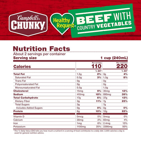 Country 18.8 Oz Campbells Chunky Healthy Request Soup, Beef Soup with Vegetables, Can