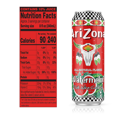 22 Oz (Pack 24) AriZona Watermelon Juice Cocktail - Big Can, Fl