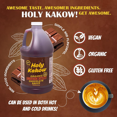 64oz Holy Kakow Organic Chocolate Syrup - Mexican Style, Chocolate Syrup, Chocolate Sauce, Organic Chocolate Sauce, Add