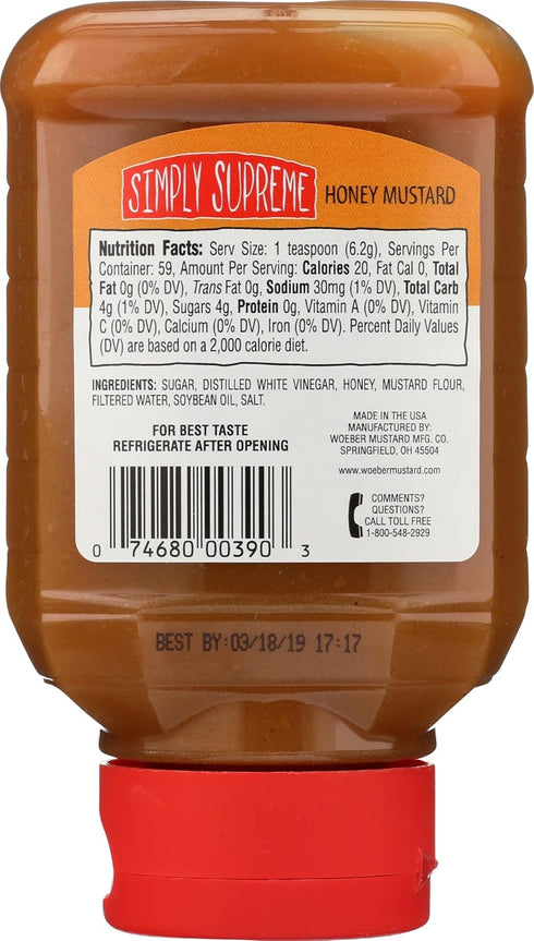 Woeber's 13 (Pack 6) Simply Supreme Honey Mustard, All Natural, Kosher, Gluten Free, Ounce