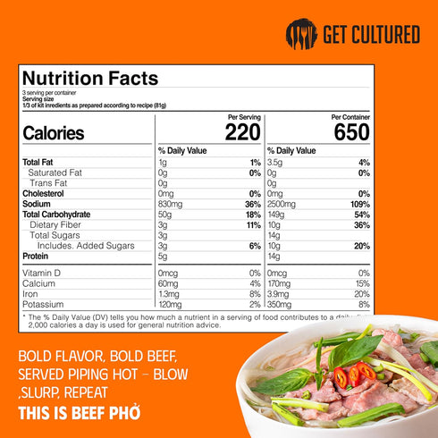 8.9 oz (3 Get Cultured Box Beef Pho Kit Authentic Vietnamese Pho Broth Base With Spice Bag, Rice Noodles, Fish Sauce