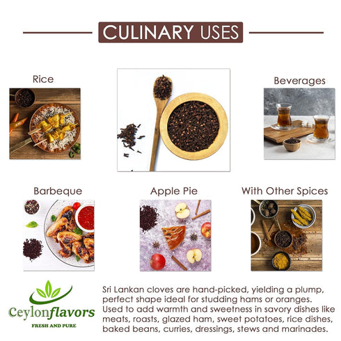 CEYLONFLAVORS Organic Hand Picked Whole Cloves, 3.5 oz, Fresh and Pure from USDA Certified Organic Farm