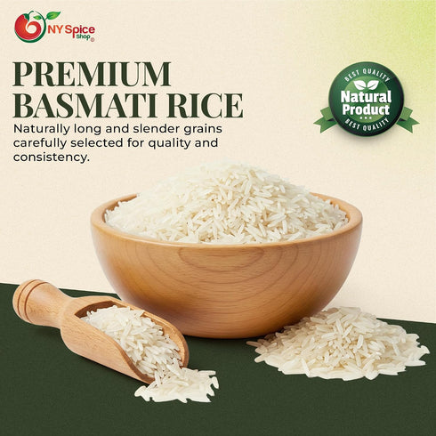 5 NY Spice Shop Basmati Rice - Pound Long Grain Basmati Rice for Cooking and Culinary Use - Long Grain Texture Ideal