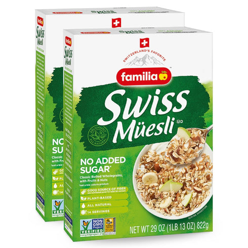 Familia Swiss Muesli Cereal, 0g Added Sugar, Energy-Packed Cereal with Raisins, Hazelnuts