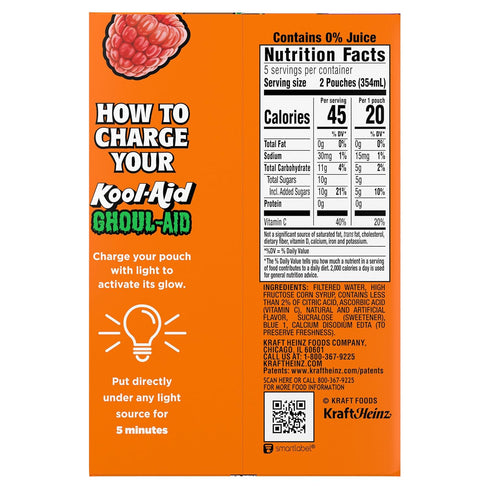 10 6 oz Kool-Aid Ghoul-Aid Artificially Flavored Drink, Pouches, for School Lunches and On-the-Go Hydration, Zom-Berry