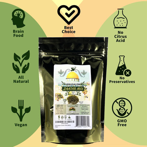 Jerusalem Zaatar Spice Mix by Julian’s Valleys | Made with Natural Herbs and Pure Sumac | 8OZ | Zataar seasoning | No Preservatives/No Citric Acid - (Za'atar/zatar/zahtar/zahatar)