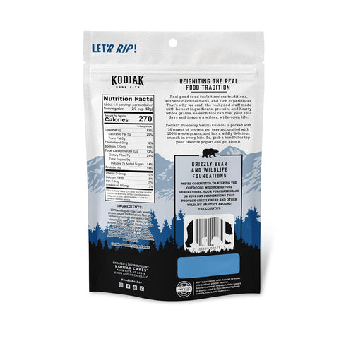 100% (Pack 5 Kodiak Cakes Granola, Blueberry Vanilla, High Protein, Whole Grains of pouches)