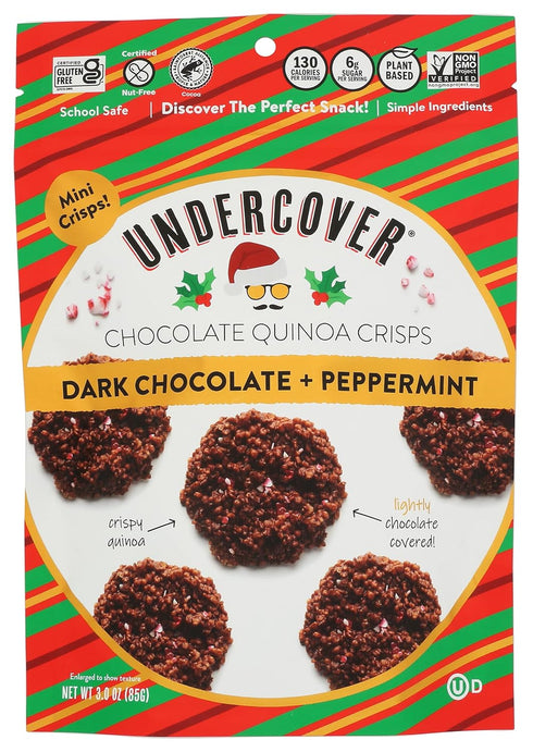 Undercover Chocolate Co, Dark Chocolate Peppermint Quinoa Crisps, 3 Ounce