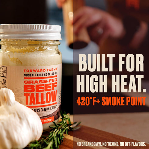 100% Whole30 11 oz (2 Pack) Forward Farms Carbon Neutral Raised Grass-Fed & Grass-Finished Beef Tallow | Premium Pure