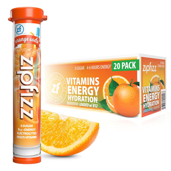 Zipfizz Daily Energy Drink Powder, Orange Soda, 20 Pack | 3-in-1 Sustained