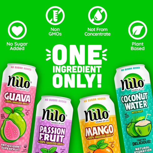 Pack 100% 10.82 oz (Pack 12) NILO Variety | Squeezed Juice Guava Mango Coconut Water Passion Fruit | NO Sugar added |