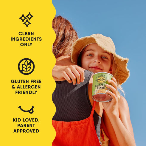 1.6 Oz (Pack 12), Pack The Good Crisp Company Minis Sour Cream & Onion Gluten-Free Potato Chips, Cans of Non-GMO