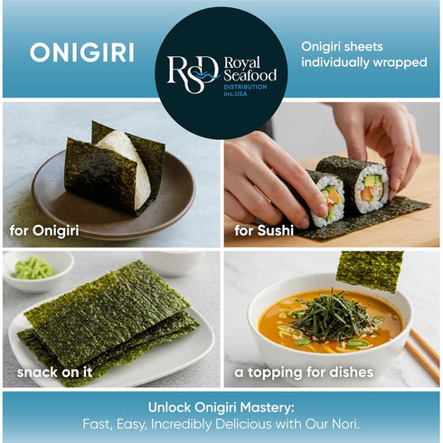 100 RSD Onigiri Seaweed Sheets Individually Wrapped Sheets Premium Roasted Nori for Sushi, Onigiri, Gimbap, & More