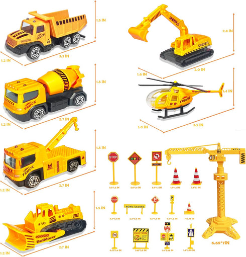 SEERMIA 21-pieces Set 6 14 mini construction vehicles Cake Decoration Tower Crane truck cake toppers construction
