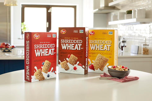 Post 18 1 count Wheat n Bran Shredded Wheat, Breakfast Cereal, Excellent Source of Fiber, Kosher Ounce