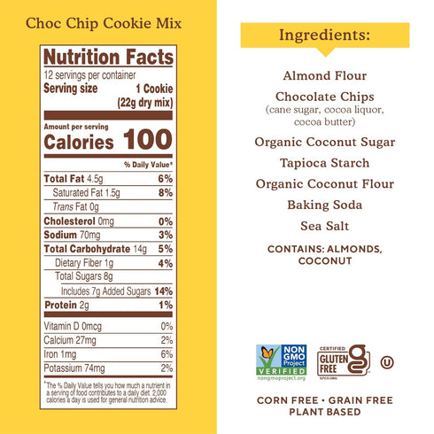 Simple Mills Almond Flour Baking Mix, Chocolate Chip Cookie Dough Mix, Gluten Free, Plant Based, 9.4 Ounce