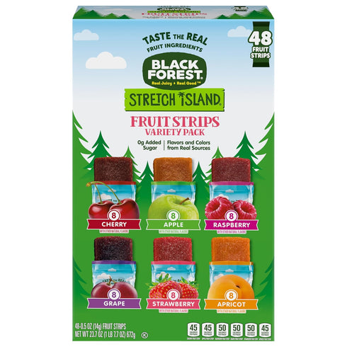 48 Black Forest, Stretch Island, Fruit Strips, Cherry, Apple, Raspberry, Grape, Strawberry, and Apricot, Zero Grams