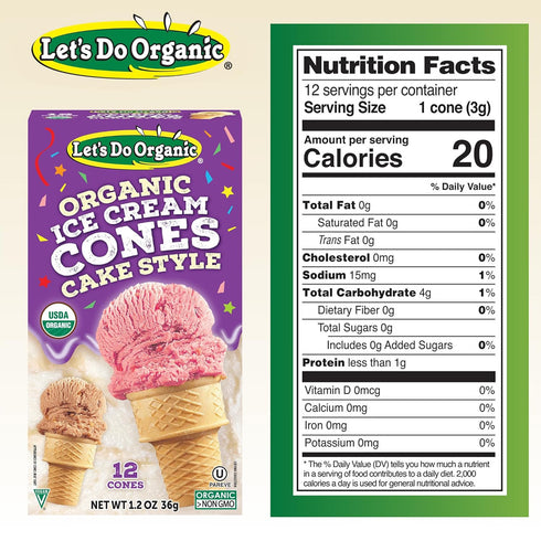 1.2 Oz (Pack 1) Lets Do Organic Ice Cream Cones - Sugar Cones for Ice Cream, Mini Ice Cream Cones, Ice Cream Cups