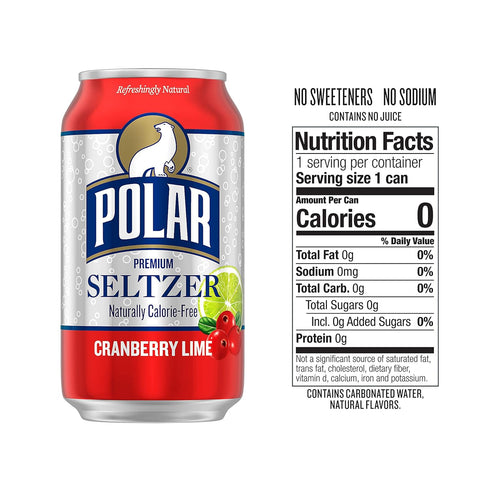 12 oz 18 pack Polar Seltzer Water Cranberry Lime, fl cans