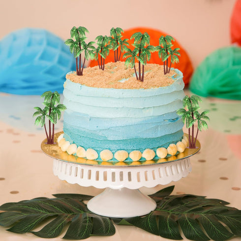 Gyufise 10 Pieces Plastic Green Palm Tree Coconuts Cupcake Toppers, Miniature Figurines for Cake Decorations