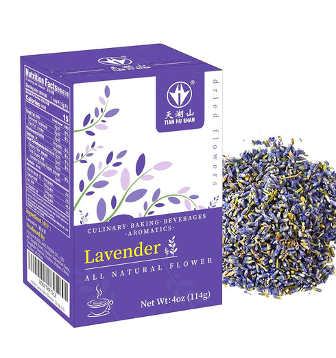 TIAN HU SHAN Dried Lavender Flower Buds, Culinary Food Grade, 4 Ounce, Vegan Herbal Tea