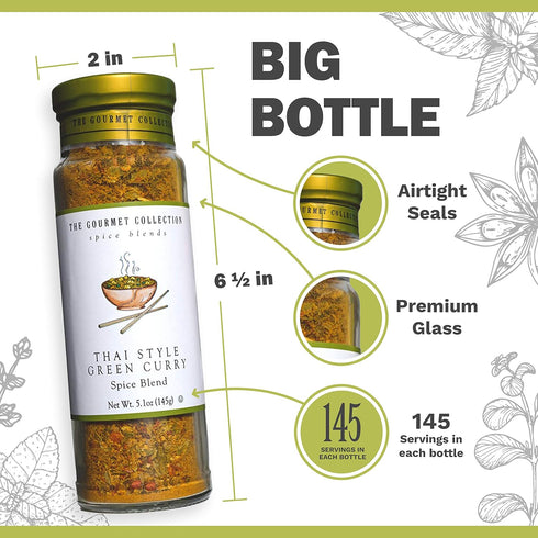 The Gourmet Collection Thai Style Green Curry Spice & Seasoning Blend - Spicy & Sweet for Chicken, Vegetables, Fish