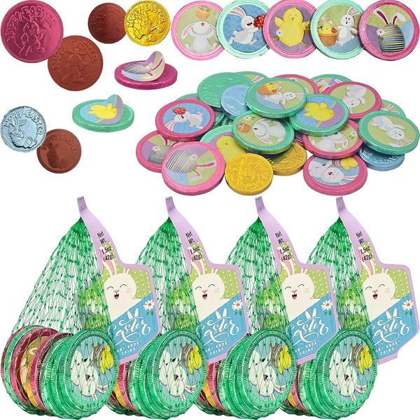 Fruidles Easter Sticker Milk Chocolate Snack in Mesh Bag Candy, Holiday Treats,