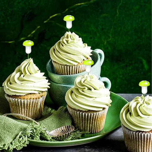 LcingTify 30 Summer PCS Mushroom Cupcake Toppers Green Foam Mushroom Cupcake Picks Mini Mushroom Theme Birthday Party