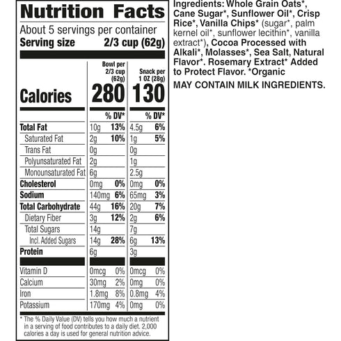 11 oz Cascadian Farm Organic Cookies 'n' Crme Cookie Granola, Whole Grain and Fiber