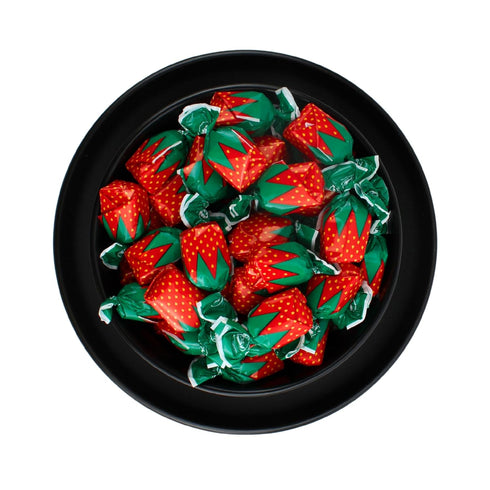(4 Hard Strawberry Candy - Individually Wrapped Strawberry Candies with Soft Center - Filled Bon Bon Bulk Hard Candies