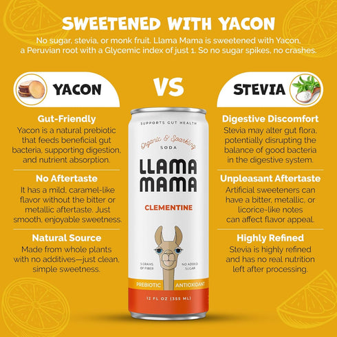 Immune 12 Pack Llama Mama Clementine Organic Sparkling Prebiotic Soda Gut & Support High Vitamin C, Antioxidants NO