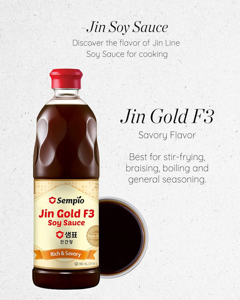 Sempio Soy Sauce Jin Gold F3 29.08 Fl Oz - Non-GMO, Kosher