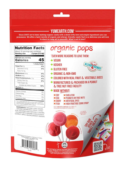Organic Lollipops, Assorted Flavors, 4.3 Ounce, 20 Lollipops - Allergy Friendly, Non GMO, Gluten Free, Vegan by YumEarth
