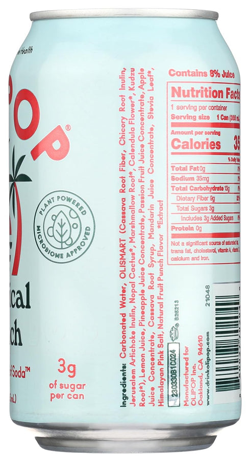 Packed 12oz OLIPOP Prebiotic Soda Pop, Tropical Punch, A New Kind of Soda with Prebiotics, Fiber, and Botanicals