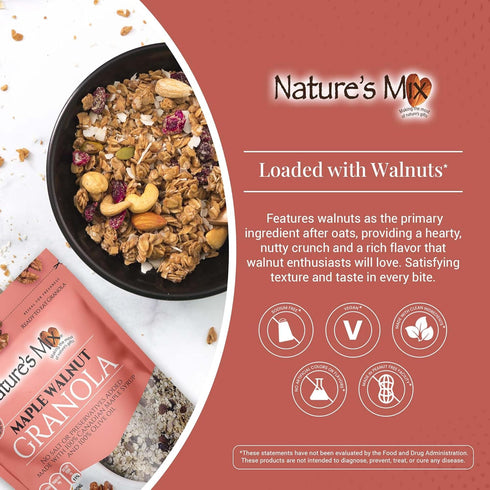 Nature's Mix - Maple Walnut Granola - Walnuts, Raisins and Currants - Sweetened with Maple Syrup - No Sugar, Salt