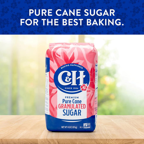 4 lb (Pack 2) C&H Granulated Sugar, Bag of Premium Pure Cane Sugar of with Bonus Brand Recipe Card
