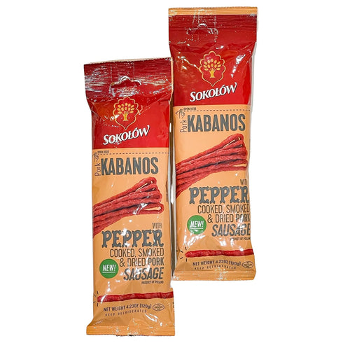 Dry Thin Kabanos with Pepper, Cooked, Smoked and Dried Pork Sausage, Polish
